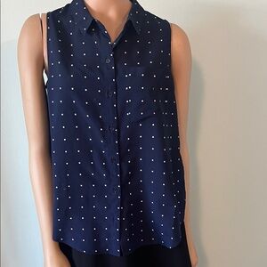 Old Navy Navy Blue Sleeveless Blouse with White Dots